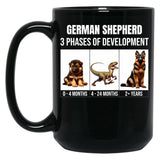Funny German Shepherd 3 Phases Of Development Black Coffee Mug, Gift Coffee Mug