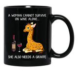 Funny Giraffe And Wine Black Coffee Mug, Gift Coffee Mug - Black