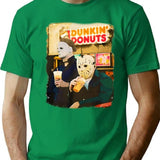 Funny Halloween Dunkinn Donut Horror Movie Michael And Jason T-Shirt - Green