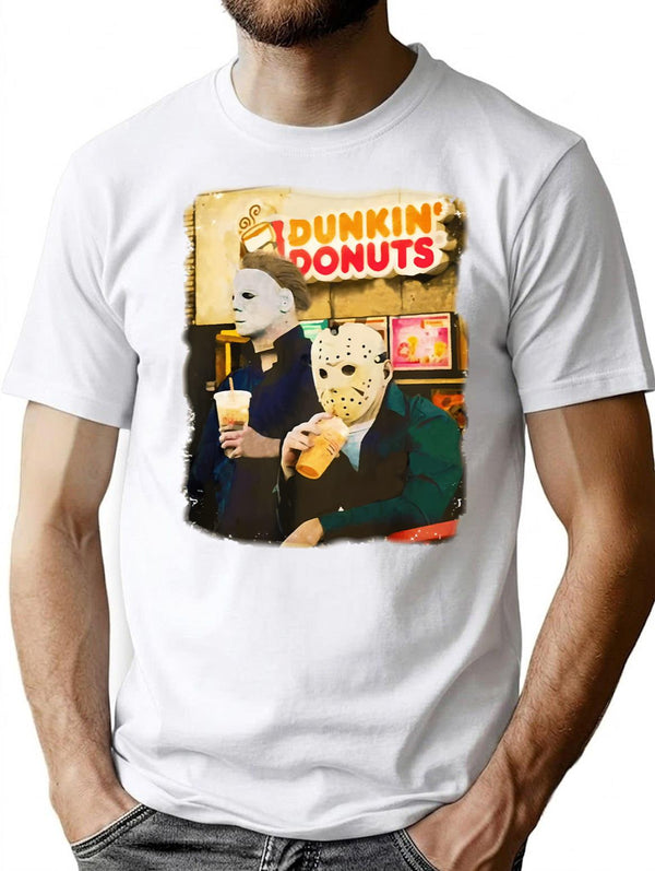 Funny Jason Voorhees Halloween Horror Myers Drinking Coffee Movie Michael - Halloween Movie T-Shirt - White