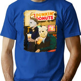 Funny Jason Voorhees Halloween Horror Myers Drinking Coffee Movie Michael - Halloween Movie T-Shirt - Blue
