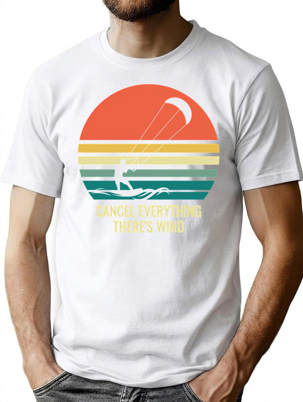 Funny Kiteboarding Cancel Everything There's Wind T-Shirt - White