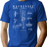 Funny Machinist Vintage Dial Caliper Patent Print Drawing T-Shirt - Blue