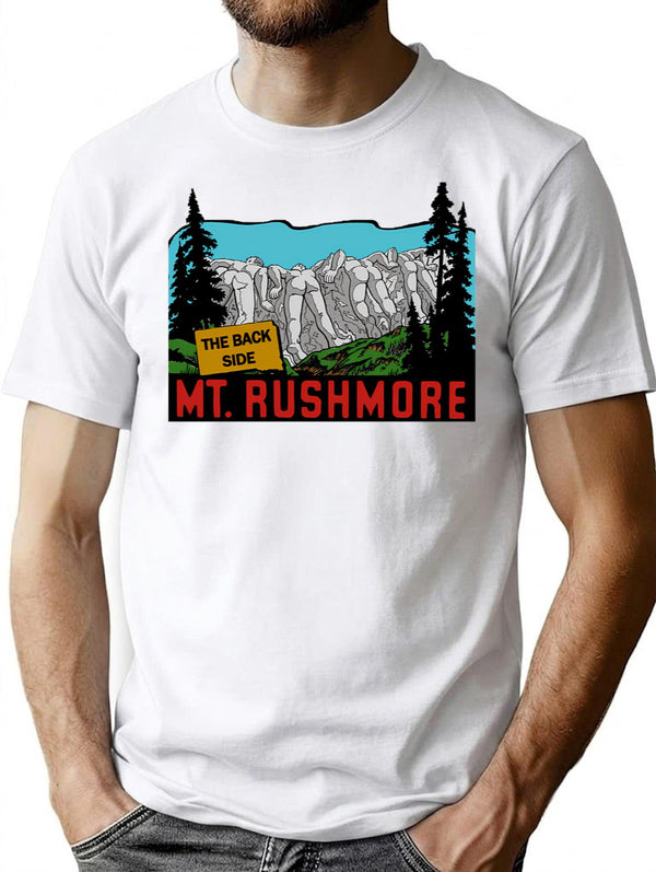 Funny Mt. Rushmore Backside Decal T-Shirt - Sarcastic Humor Graphic Tee - White