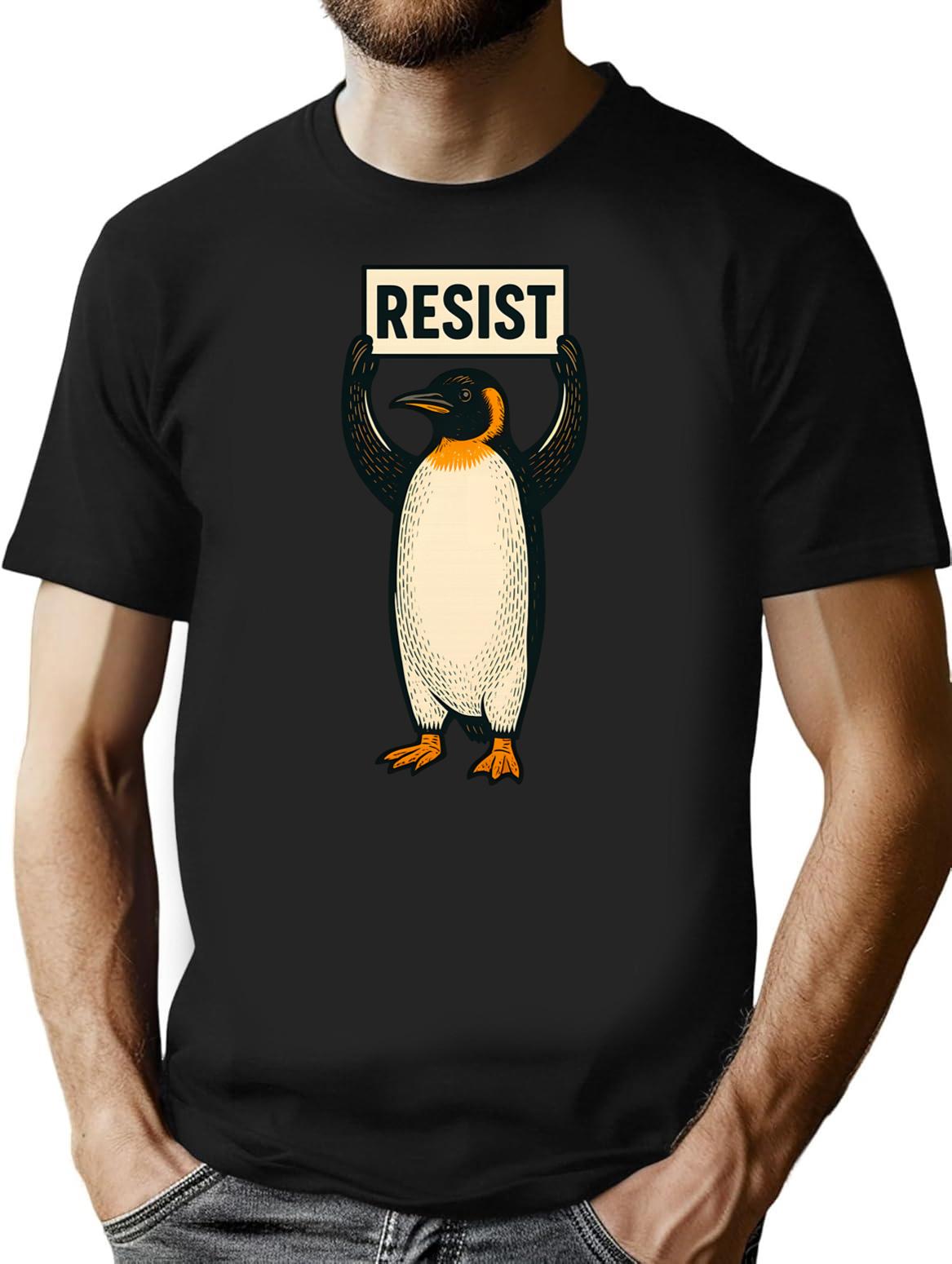 Funny Penguin Resist Cool Penguins Vintage Protest Penguin T-Shirt - Black