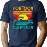 Funny Pontoon Captain Retro Vintage Style Pontoon Boat T-Shirt - Navy