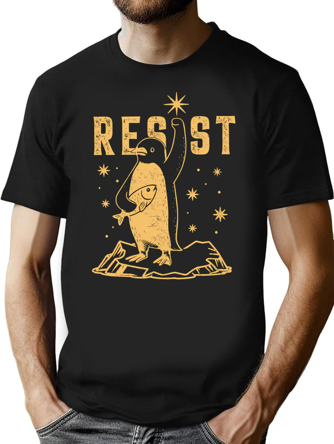 Funny Protest Against Tariffs Resist Penguin T-Shirt - Black