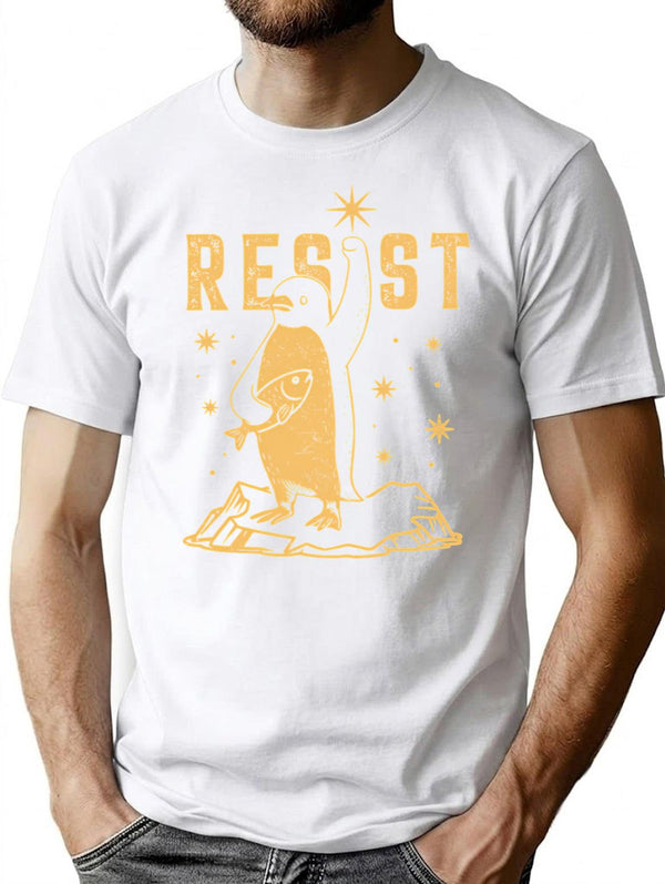 Funny Protest Against Tariffs Resist Penguin T-Shirt - White
