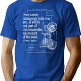 Funny Quote Steamroller Tech Drawing T-Shirt - Retro Graphic Tee for Men & Women - Blue