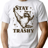 Funny Raccoon Stay Trashy Vintage 90s T-Shirt - White