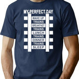 Funny Railroad Locomotive Train Lover Gift 'my Perfect Day' Trains T-Shirt - Navy