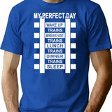 Funny Railroad Locomotive Train Lover Gift 'my Perfect Day' Trains T-Shirt - Blue