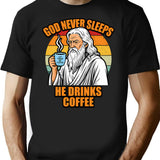 Funny Religious Coffee Lover Vintage Slogan T-Shirt - Black