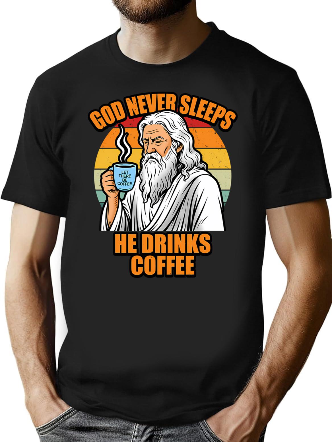 Funny Religious Coffee Lover Vintage Slogan T-Shirt - Black