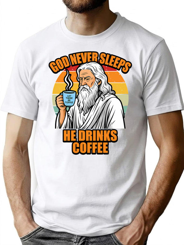 Funny Religious Coffee Lover Vintage Slogan T-Shirt - White