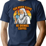 Funny Religious Coffee Lover Vintage Slogan T-Shirt - Navy