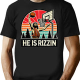 Funny Retro He Is Rizzin Christian Easter Playing Basketball T-Shirt - Black
