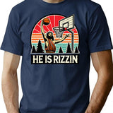 Funny Retro He Is Rizzin Christian Easter Playing Basketball T-Shirt - Navy