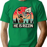 Funny Retro He Is Rizzin Christian Easter Playing Basketball T-Shirt - Green