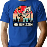 Funny Retro He Is Rizzin Christian Easter Playing Basketball T-Shirt - Blue