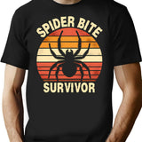 Funny Retro Spider Bite Survivor Humor T-Shirt - Black