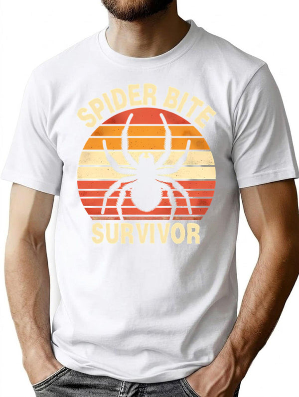 Funny Retro Spider Bite Survivor Humor T-Shirt - White