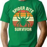 Funny Retro Spider Bite Survivor Humor T-Shirt - Green