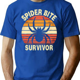 Funny Retro Spider Bite Survivor Humor T-Shirt - Blue