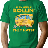 Funny School Bus Driver Gift They See Me Rollin' The Hatin' Vintage - Bus Lover T-Shirt - Green