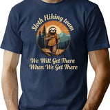 Funny Sloth Hiking Team We'll Get There When We Get There Retro T-Shirt - Navy