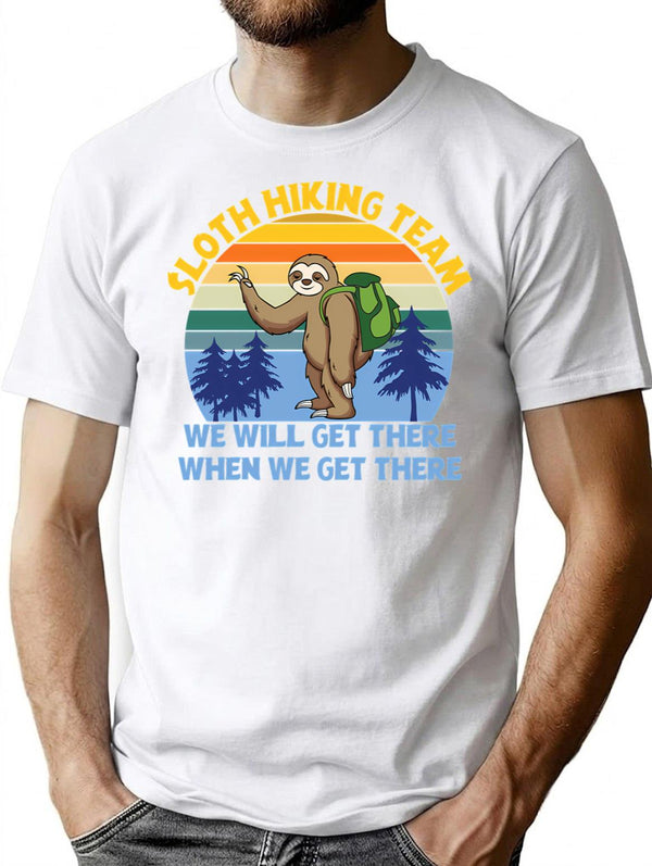 Funny Sloth Hiking Team T-Shirt - Sarcastic Humor Graphic Tee - White