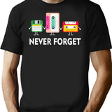 Funny Tech Never Forget Floppy Disk Cassette Tape T-Shirt - Black