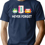 Funny Tech Never Forget Floppy Disk Cassette Tape T-Shirt - Navy