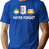Funny Tech Never Forget Floppy Disk Cassette Tape T-Shirt - Blue