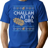 Funny Ugly Hanukkah Sweater Challah At Ya Girl T-Shirt - Blue
