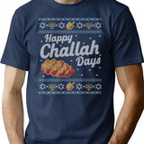 Funny Ugly Hanukkah Sweater Happy Challah Days T-Shirt - Navy