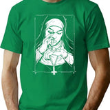 Funny Unholy Drug Nun T-Shirt - Sarcastic Humor Graphic Tee - Green