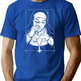 Funny Unholy Drug Nun T-Shirt - Sarcastic Humor Graphic Tee - Blue