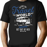 Funny Van Travel Camping Life Get Out Of Bed Vintage T-Shirt - Black