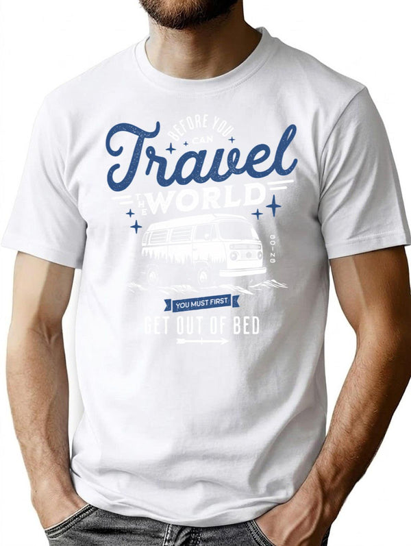 Funny Van Travel Camping Life Get Out Of Bed Vintage T-Shirt - White