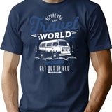 Funny Van Travel Camping Life Get Out Of Bed Vintage T-Shirt - Navy