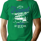 Funny Van Travel Camping Life Get Out Of Bed Vintage T-Shirt - Green