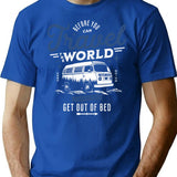 Funny Van Travel Camping Life Get Out Of Bed Vintage T-Shirt - Blue