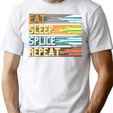 Funny Vintage Eat Sleep Splice Repeat Fiber Optic Cable Splicer T-Shirt - White