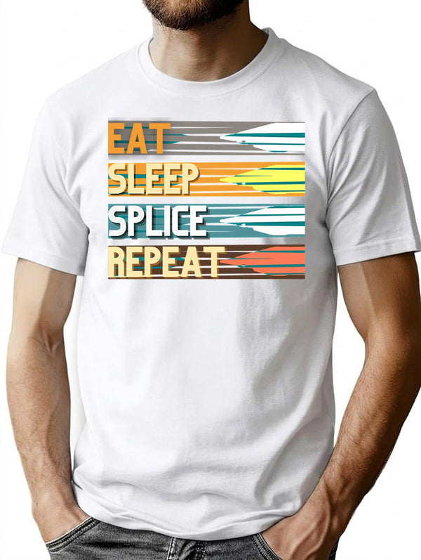Funny Vintage Eat Sleep Splice Repeat Fiber Optic Cable Splicer T-Shirt - White