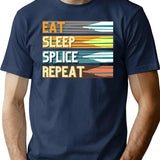 Funny Vintage Eat Sleep Splice Repeat Fiber Optic Cable Splicer T-Shirt - Navy