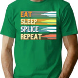 Funny Vintage Eat Sleep Splice Repeat Fiber Optic Cable Splicer T-Shirt - Green