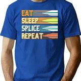 Funny Vintage Eat Sleep Splice Repeat Fiber Optic Cable Splicer T-Shirt - Blue
