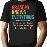 Funny Vintage Grandpa Knows Everything Retro Shirt Papa Birthday Fathers Day T Shirt - Black