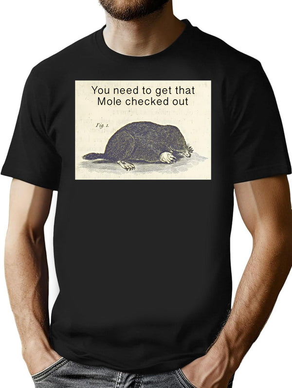 Funny Vintage Mole Drawing T-Shirt - Retro Graphic Casual Tee - Black